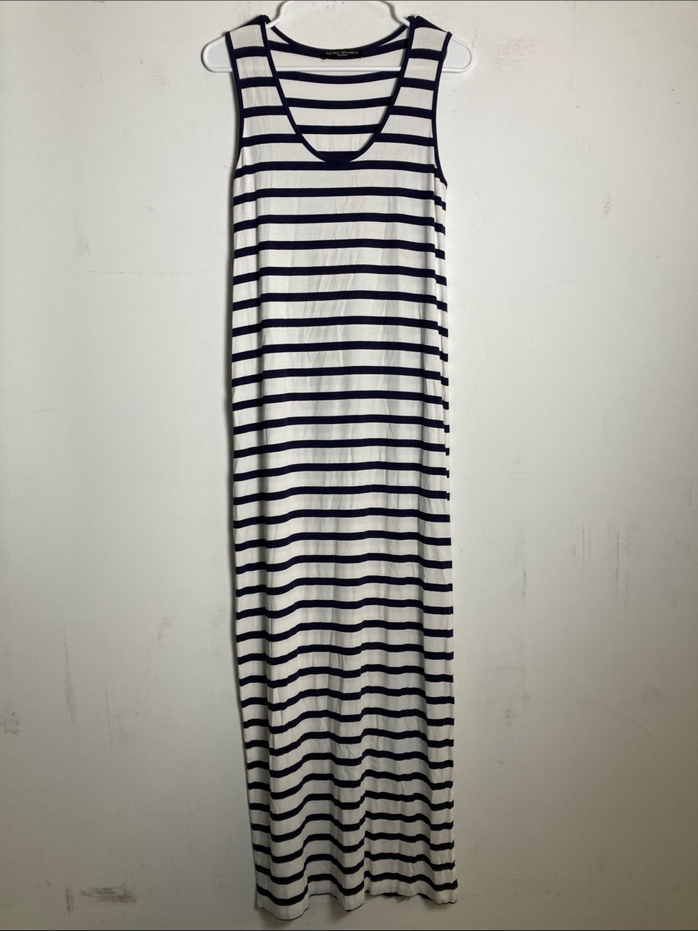 Pietro Brunelli Navy and White Striped Sleeveless Maxi Dress